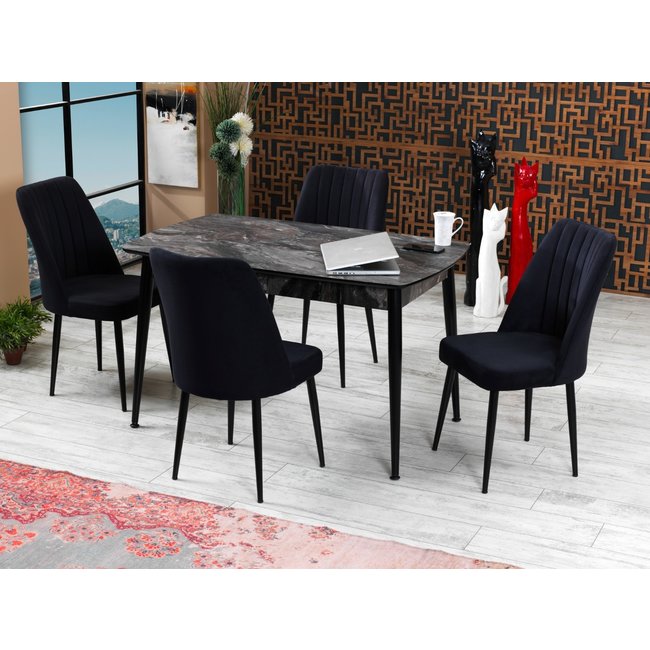 Swiss Homes®  | Velvet Eetkamerstoelen Satin Black | Set van 4