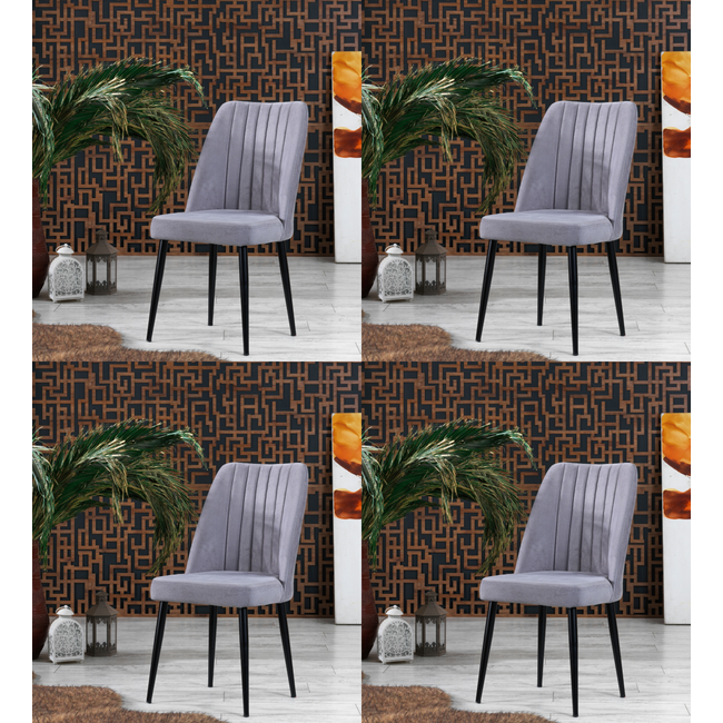 Swiss Homes®  | Velvet Eetkamerstoelen Grijs | Set van 4