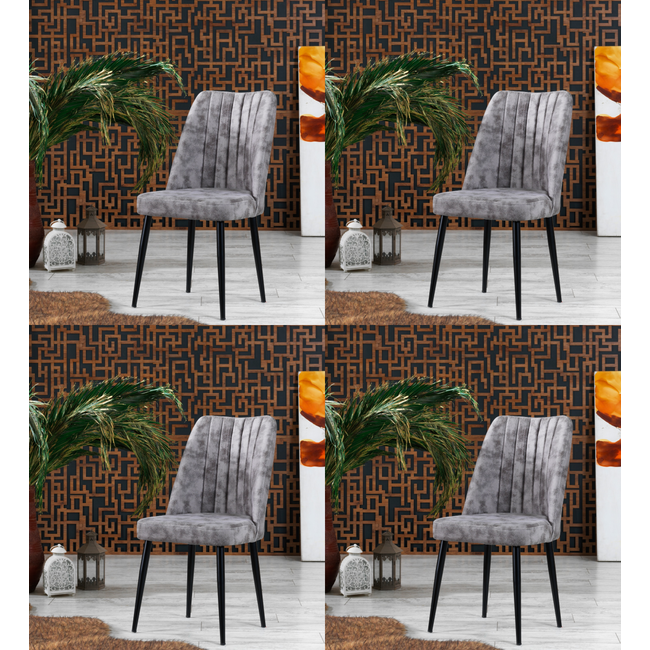 Swiss Homes®  | Velvet Eetkamerstoelen Space Gray / Black (Grijs/Zwart) | Set van 4