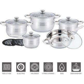 Swiss Pro+ Luxe Pannenset - 13 Delig (1330) - RVS/INOX