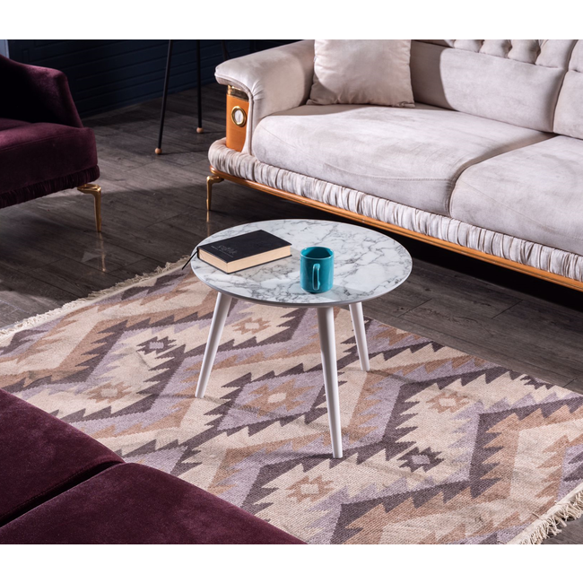 Swiss Homes® | Salontafel Set van 2 - Marmer Look - Ø80 / Ø 80 / Ø 45 cm | Carrara Wit - MDF