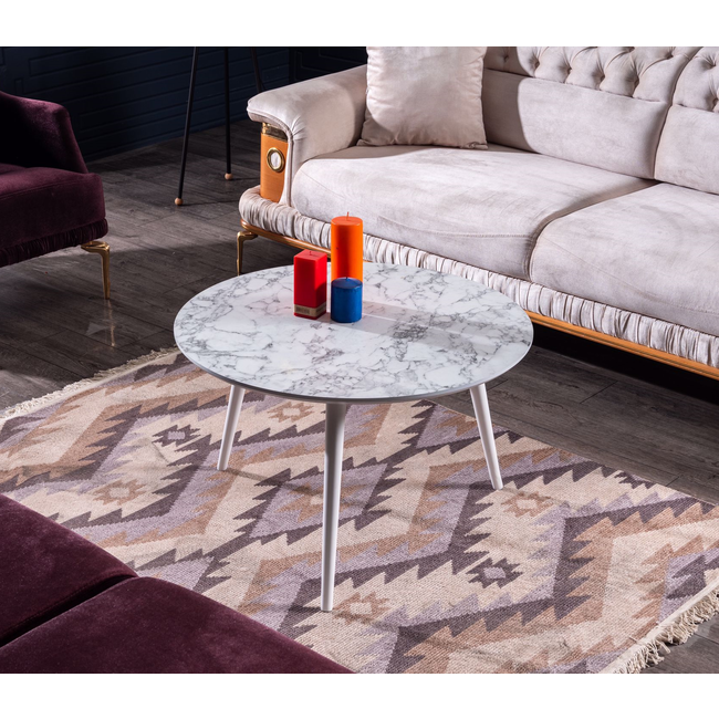 Swiss Homes® | Salontafel Set van 2 - Marmer Look - Ø80 / Ø 80 / Ø 45 cm | Carrara Wit - MDF