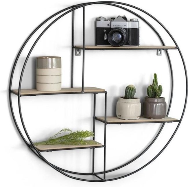 Swiss Homes® | Multifunctioneel Wandrek Rond - Met 4 Planken Industrieel