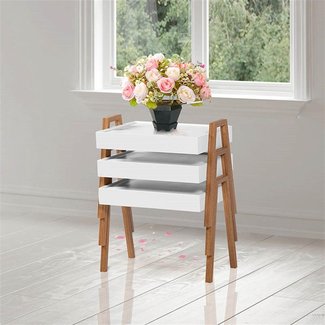 Swiss Homes® Bijzettafel | Set van 3 – Hout – Wit & Bruin