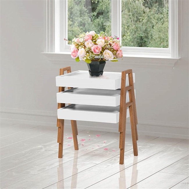 Swiss Homes® Bijzettafel Set van 3 – Luxe MDF Hout - Wit & Bruin – Moderne Woonkamer