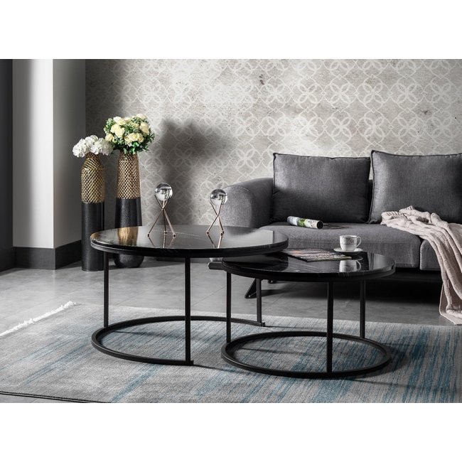 Swiss Homes® Salontafel Set van 2 – Marquana Black (Zwart) – Marmerlook – Luxe Design