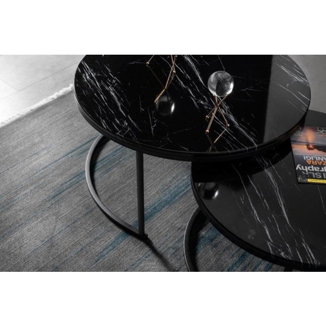 Swiss Homes® Salontafel Set van 2 – Marquana Black (Zwart) – Marmerlook – Luxe Design