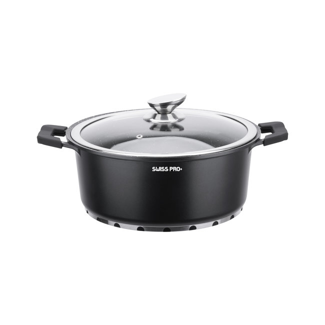 Swiss Pro+ | Luxe 14-delige Pannenset | Inductie – Marmeren interieur – Afneembare handgreep – PFAS-vrij | Sapphire Edition (Zwart)