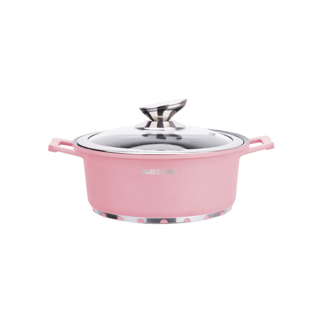 Swiss Pro+ | Luxe 14-delige Pannenset | Inductie – Marmeren interieur – Afneembare handgreep – PFAS-vrij | Retro Pink Edition (Roze)