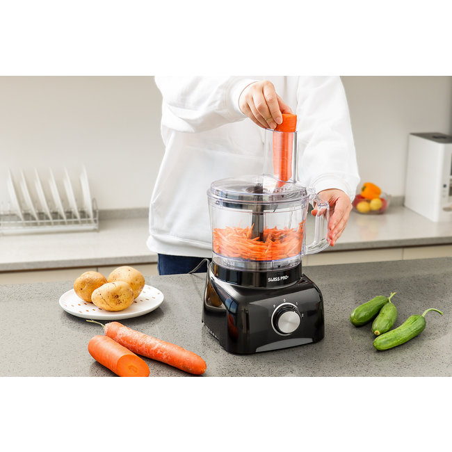 Swiss Pro+  | Krachtige SP800 Retro Line Foodprocessor - 1.2 Liter - 13 Delig | Inclusief accessoires | Super Black