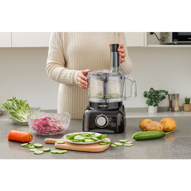 Swiss Pro+  | Krachtige SP800 Retro Line Foodprocessor - 1.2 Liter - 13 Delig | Inclusief accessoires | Super Black