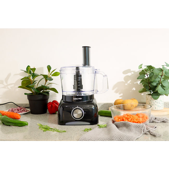 Swiss Pro+  | Krachtige SP800 Retro Line Foodprocessor - 1.2 Liter - 13 Delig | Inclusief accessoires | Super Black