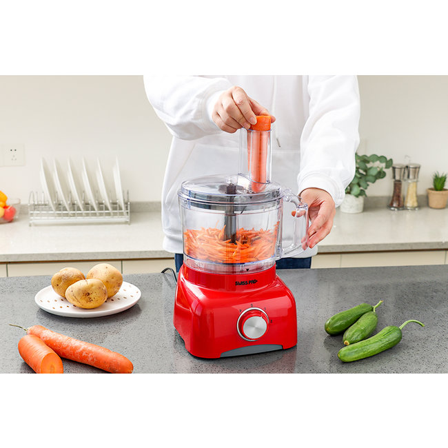 Swiss Pro+  | Krachtige SP800 Retro Line Foodprocessor - 1.2 Liter - 13 Delig | Inclusief accessoires | Imperial Red