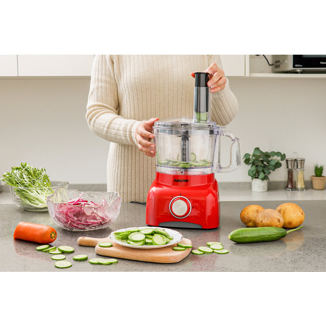Swiss Pro+  | Krachtige SP800 Retro Line Foodprocessor - 1.2 Liter - 13 Delig | Inclusief accessoires | Imperial Red