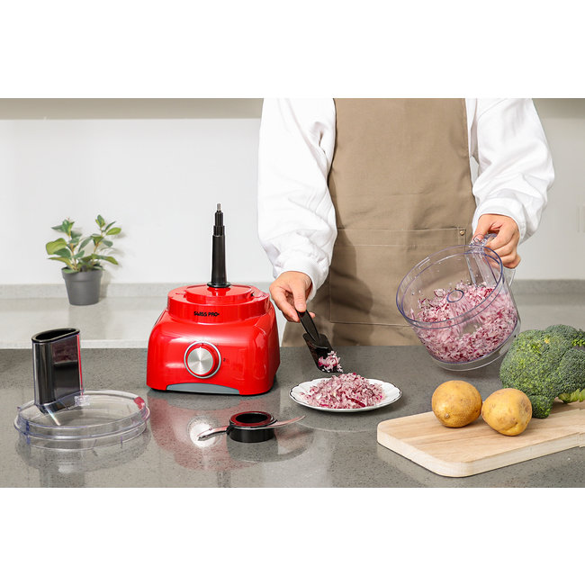 Swiss Pro+  | Krachtige SP800 Retro Line Foodprocessor - 1.2 Liter - 13 Delig | Inclusief accessoires | Imperial Red