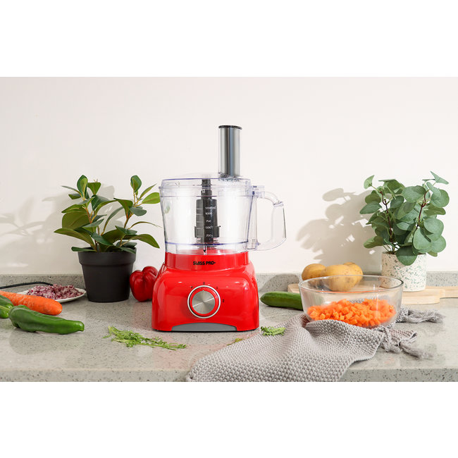 Swiss Pro+  | Krachtige SP800 Retro Line Foodprocessor - 1.2 Liter - 13 Delig | Inclusief accessoires | Imperial Red