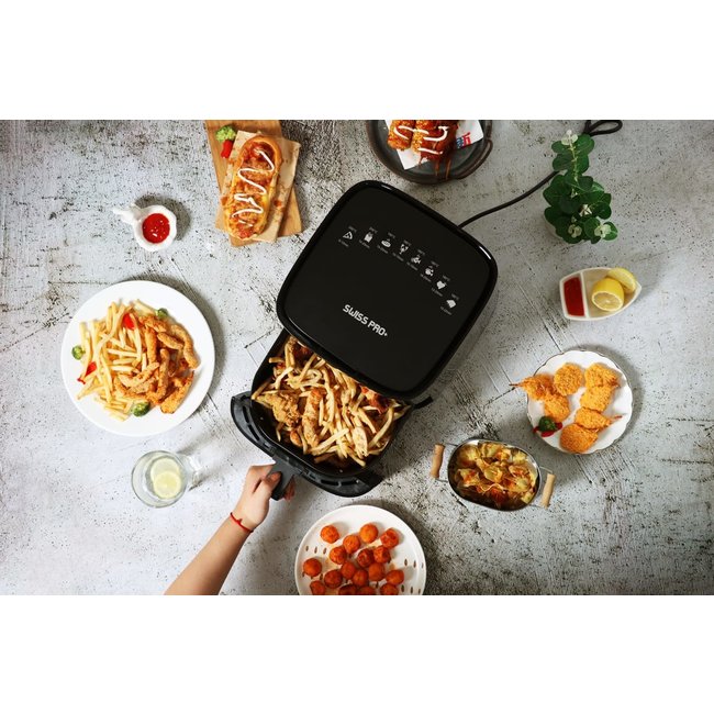 Swiss Pro+  | SP-AF1450 - Intelligente Heteluchtfriteuse Digitaal- 5L - XXXL - New Model 2022 | Touchscreen | Piano Black Edition