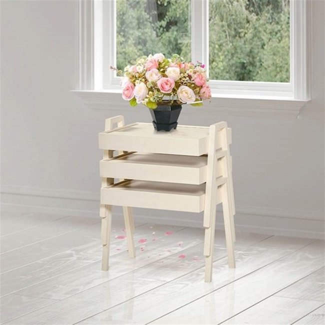 Swiss Homes® Bijzettafel Set van 3 – Hout – Wit / Crème – Moderne Woonkamer