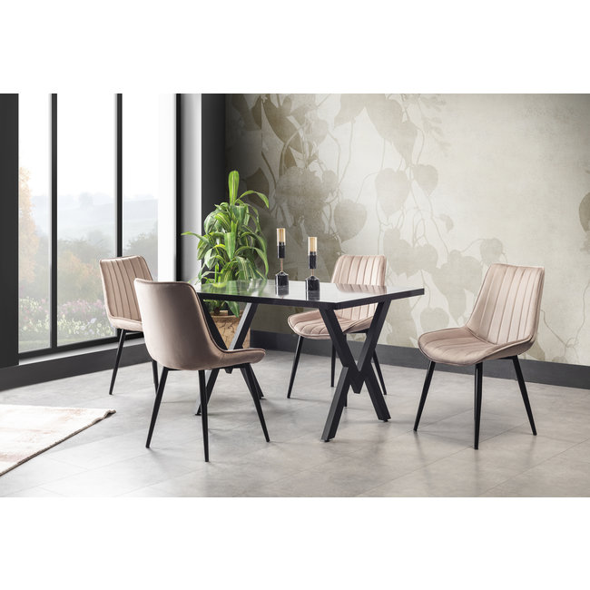 Swiss Homes® Venus Eetkamerstoelen – Cappuccino – Set van 4 – Luxe Velvet Kuipstoelen