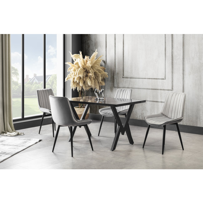 Swiss Homes® Venus Eetkamerstoelen – Space Gray (Grijs) – Set van 4 – Luxe Velvet Kuipstoelen