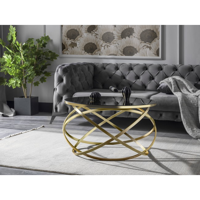 Swiss Homes® Luxe Salontafel – Shadow Gold – Gehard Glas – Ø75 CM – Goud Metalen Frame