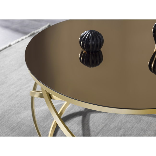 Swiss Homes® Salontafel – Shadow Gold – Glas – Ø75/Ø75/Ø44 cm – Goud Metalen Frame