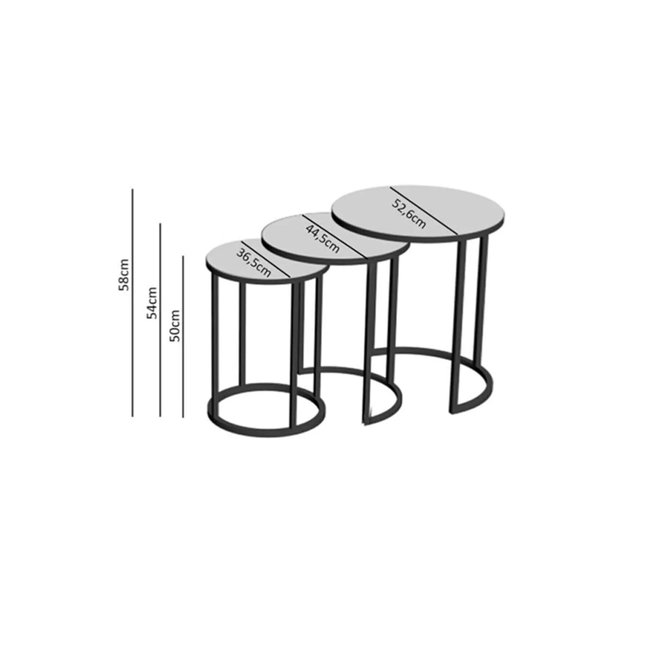 Swiss Homes® Salontafel Set van 3 – Mercury Gold – Glas – Ø50/Ø50/Ø55 cm – Goud Metalen Frame – Limited Model