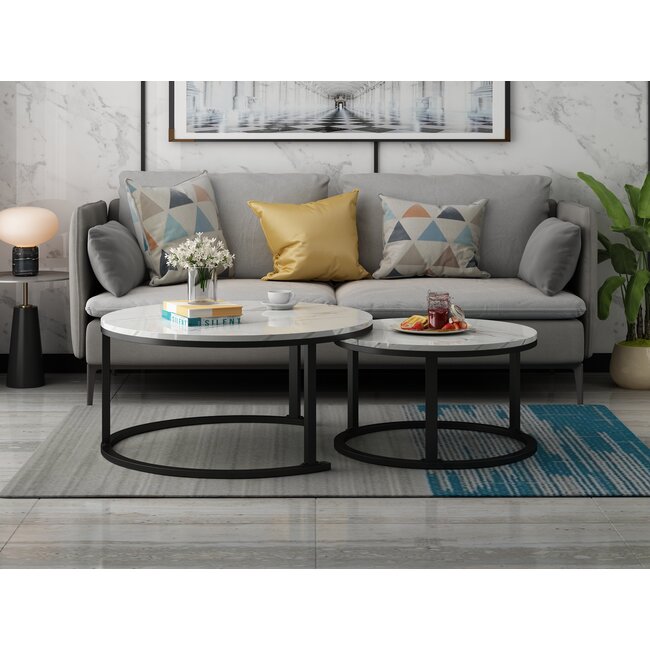 Swiss Homes® Salontafel Set van 2 – Mystic White (Wit) – Marmerlook  – Luxe Design