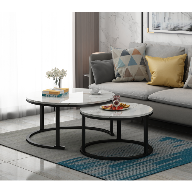 Swiss Homes® Salontafel Set van 2 – Mystic White (Wit) – Marmerlook  – Luxe Design