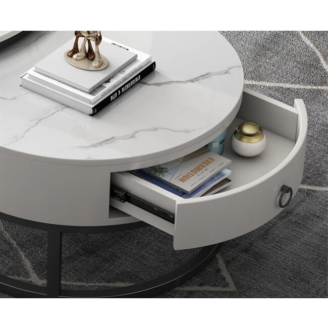 Swiss Homes® Venus Series – Salontafel Set van 2 – Mystic White (Wit) – Marmerlook – Ø70/Ø70/Ø45 cm – Luxe Design
