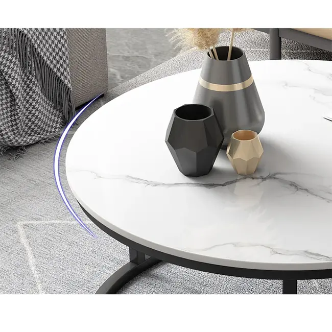 Swiss Homes® Venus Series – Salontafel Set van 2 – Mystic White (Wit) – Marmerlook – Ø70/Ø70/Ø45 cm – Luxe Design