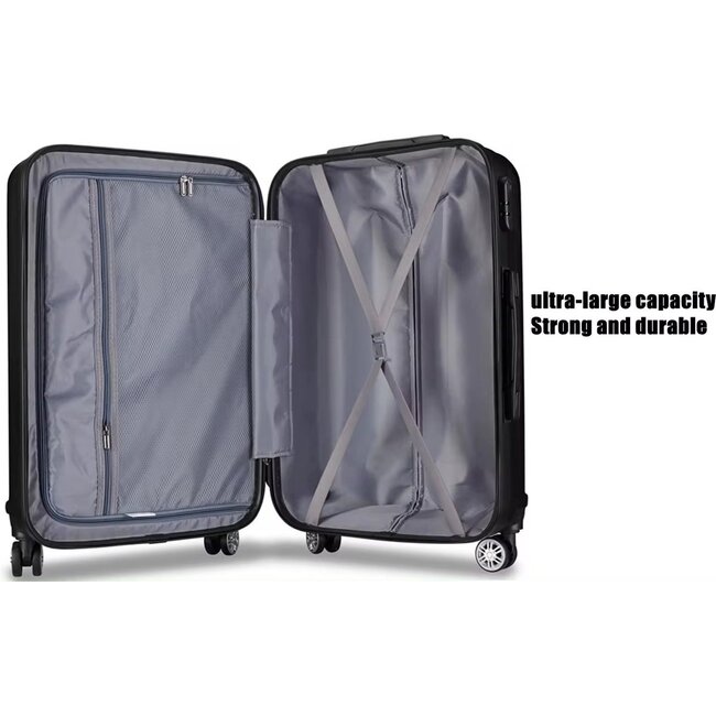 Swiss Homes® Deluxe No.17 – Luxe 3-delige Kofferset – Satin Black (Zwart) met TSA-slot – 20/24/28 inch – Dubbele wielen