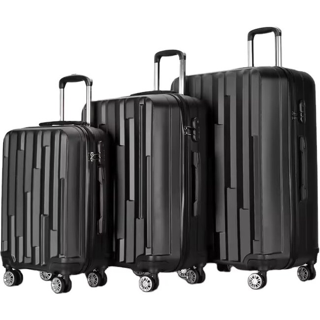 Swiss Homes® Deluxe No.17 – Luxe 3-delige Kofferset – Satin Black (Zwart) met TSA-slot – 20/24/28 inch – Dubbele wielen