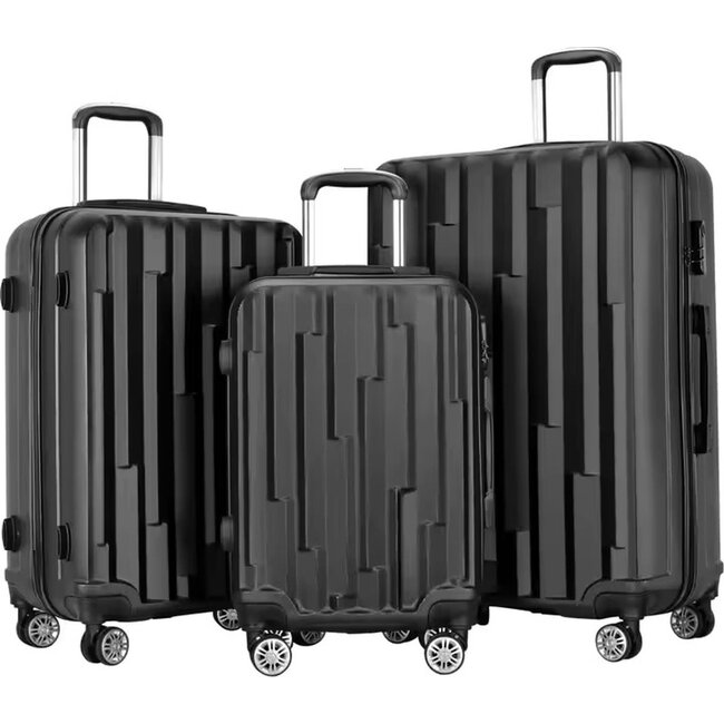 Swiss Homes® Kofferset 3-Delig - Zwart (Satin Black) - Handbagage + Ruimbagage | Deluxe No. 17