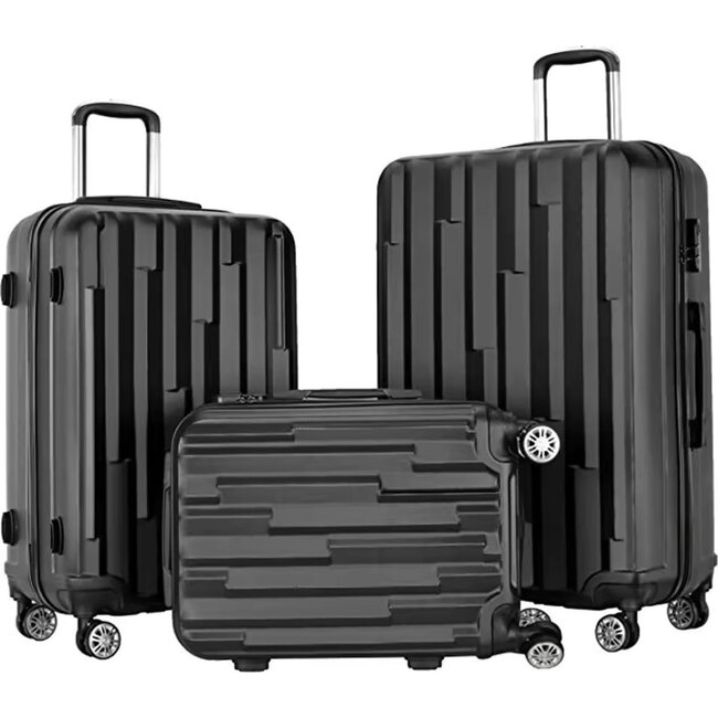 Swiss Homes® Deluxe No.17 Kofferset – 3-delig – Satin Black (Zwart) – TSA-slot – 20/24/28 inch – Dubbele Wielen