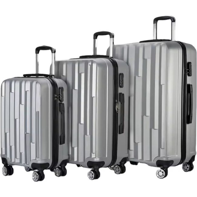 Swiss Homes® Deluxe No.17 Kofferset – 3-delig – Metallic Silver – TSA-slot – 20/24/28 inch – Dubbele Wielen