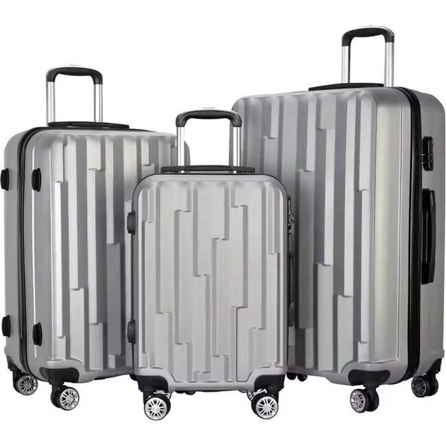 Swiss Homes® Swiss Homes® Deluxe No.17 – Luxe 3-delige Kofferset – Metallic Silver met TSA-slot – 20/24/28 inch – Dubbele wielen