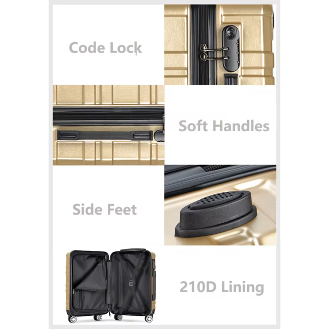 Swiss Homes® Deluxe No. 9 – Luxe 3-delige Kofferset – Shadow Gold (Goud)  met TSA-slot – 20/24/28 inch – Dubbele wielen