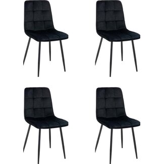 Swiss Homes® Rubi - Velvet Eetkamerstoelen Zwart - Set van 4
