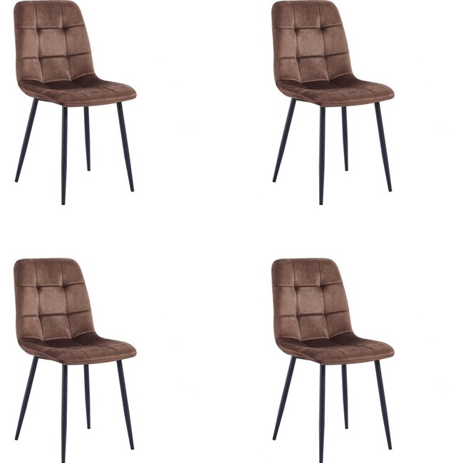 Swiss Homes® Rubi - Velvet Eetkamerstoelen - Set van 4 – Bruin Cognac – Fluweel – Kuipstoel – Luxe Woonkamerstoelen