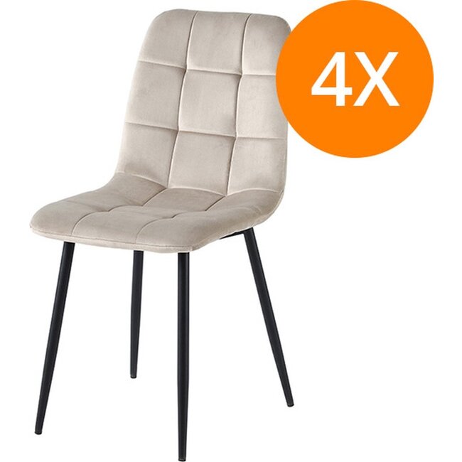 Swiss Homes® Rubi - Velvet Eetkamerstoelen - Set van 4 – Beige Cappuccino – Fluweel – Kuipstoel – Luxe Woonkamerstoelen