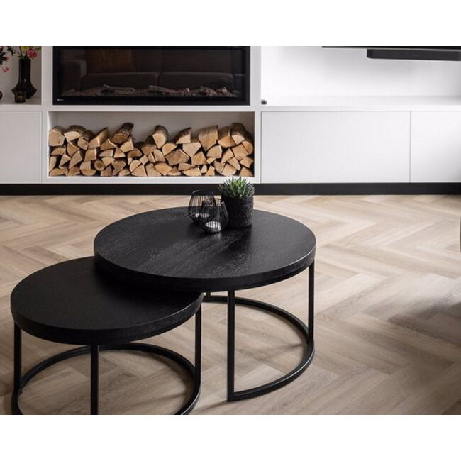 Swiss Homes® Salontafel Set van 2 - Hout - Zwart - Industrieel - Ø60 / Ø 60 / Ø 45 cm