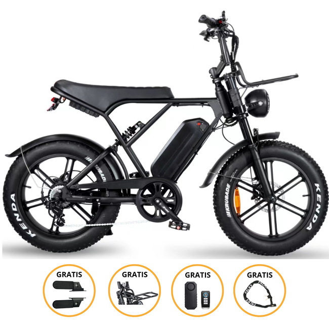 OUXI® H9 3.0 - Elektrische Fiets – Fatbike – Zwart – Voorrek – Telefoonhouder – Voetsteuntjes – Alarmsysteem