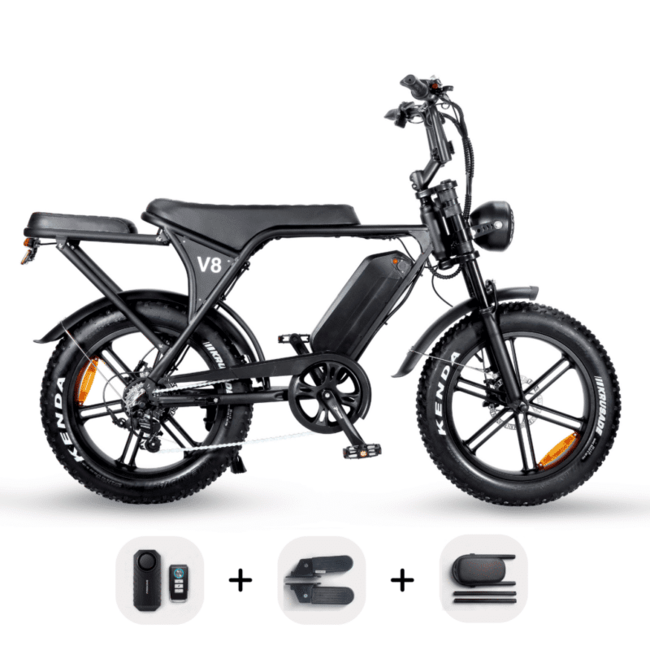 OUXI  V8 5.0 - 2025 Edition | Elektrische Fiets / Fatbike | 80 km Bereik - Mountainbike 25 km/u - 250W Elektrisch E Bike | 7 Versnellingen + Alarmsysteem | Met achterzitje