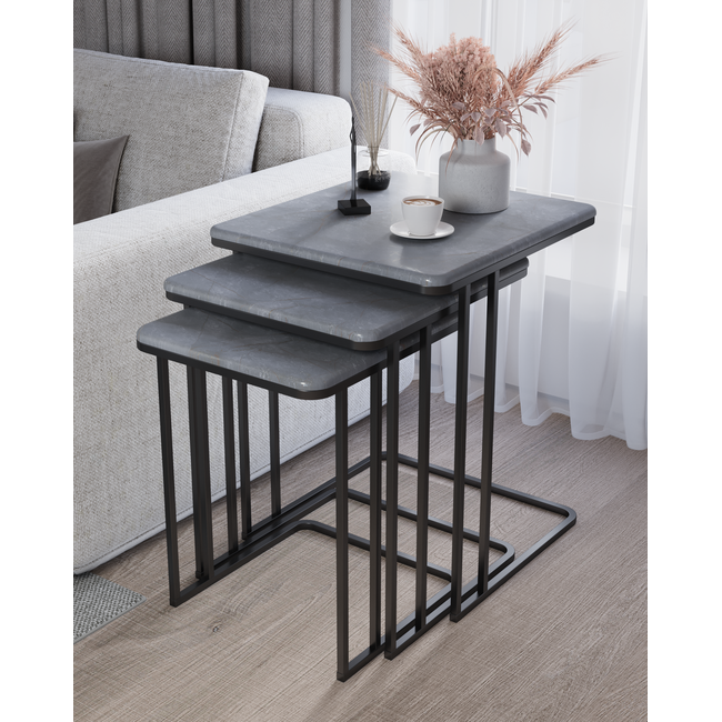 Swiss Homes® Aurora Series – Salontafel/Bijzettafel Set van 3 – Nero Dorato (Donkergrijs) – Luxe Design