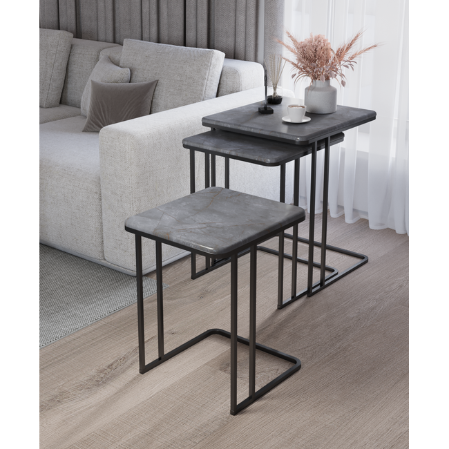 Swiss Homes® Aurora Series – Salontafel/Bijzettafel Set van 3 – Nero Dorato (Donkergrijs) – Luxe Design