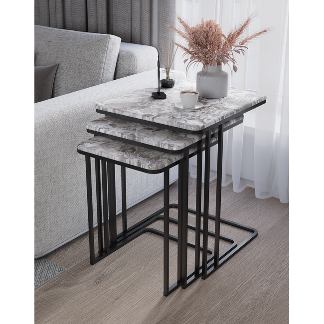 Swiss Homes® Aurora Series – Salontafel/Bijzettafel Set van 3 – Carrara White (Wit) – Luxe Design