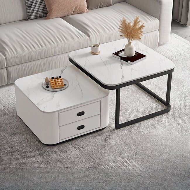 Swiss Homes® Salontafel Set van 2 - Marmer - Mystic White (Wit) | Luna Premium