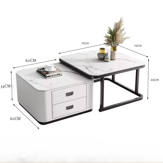 Swiss Homes® Salontafel Set van 2 - Marmer - Mystic White (Wit) | Luna Premium
