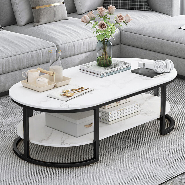 Swiss Homes® Zarix Series – Salontafel – Mystic White (Wit) – Ovaal/Rond – Twee-laags – Luxe Design